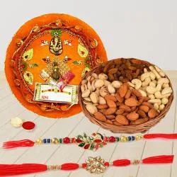 Impressive Set of 2 Rakhi with Dry Fruits n Rakhi Thali