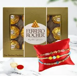 Arresting Gift of 3 Rakhis with 12 pc Ferrero Rocher