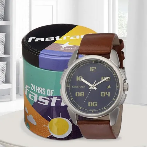 Fastrack 3124sl02 leather hotsell analog men's watch