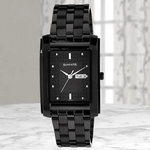 Sonata Analog Black Dial Mens Watch