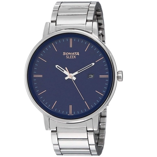 Impressive Sonata Sleek Analog Blue Dial Mens Watch