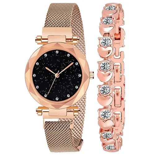 Breathtaking Duo of Rose Gold Magnetic Watch N Bracelet