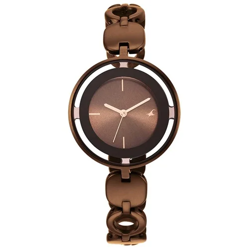 Fastrack Glitch Round Brown Dial Ladies Analog Watch