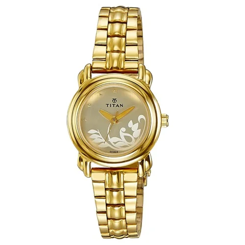 Suave Champagne Dial Golden Strap Womens Watch from Titan